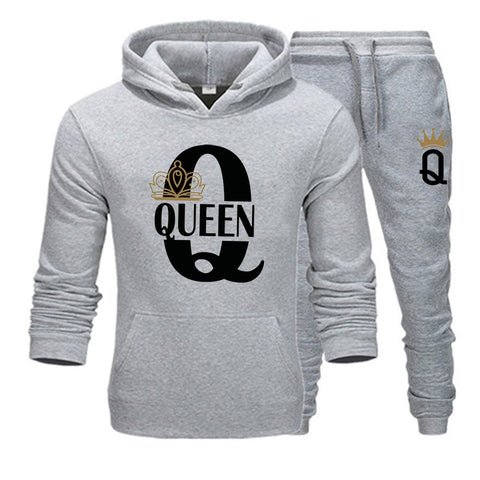 2 Piece Set KING QUEEN Printed Hoodie and Pants For Women & Men Plus Sizes Sportwear