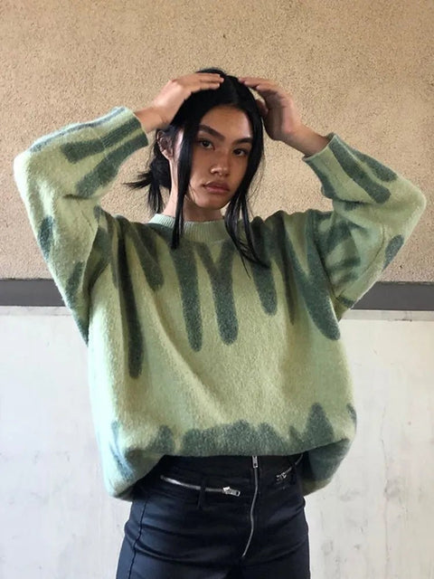 Oversized Sweater Women Long Sleeve Loose Fit Y2K Crew Neck Knitted Pullover Casual Fashion Top