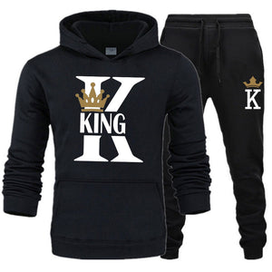 2 Piece Set KING QUEEN Printed Hoodie and Pants For Women & Men Plus Sizes Sportwear