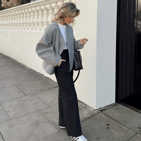 Oversized Jacket Women V-Neck Wool Blend Short Casual Streetwear Blazer Coat Fall Winter Chic