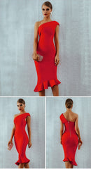 Women's Dresses One-Shoulder Open-Back Ruffle Slim Dress