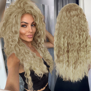 Women's Ash Blonde Wig Synthetic Long Wavy Curly 80's Wigs Fluffy Wave Synthetic Wigs for Costume Halloween