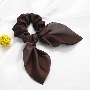 Satin Ribbon Hair Scrunchies Bow Elastic Hair Bands Hair Ties Ponytail Scarf