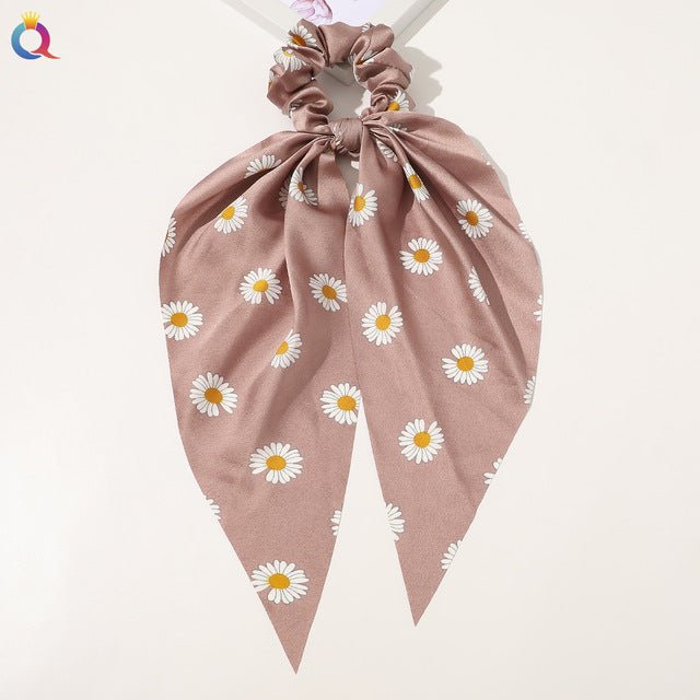 Satin Hair Scrunchie Women Ribbon Bow Elastic Hair Band Ponytail Tie Scarf Fashion Accessory