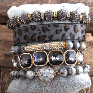 Fashion Leopard Leather Bracelet 5 Piece Set Handmade