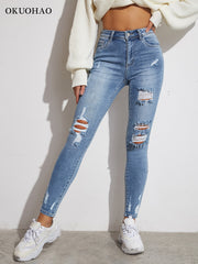 ModStreet Stylish Light Blue Ripped Distressed Jeans Slim/Tight Fit Stretch Material