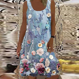 Women's Plus Sizes S-5XL Casual Floral Print Loose A-Line Midi Summer Dress Sleeveless