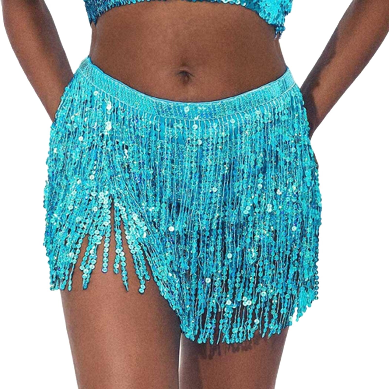 Women's Colored Tassel Sequin Skirt Sarong Fringe Skirt Wrap Tie Up Glitter Dance Skirt