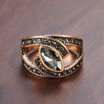 Women's Boho Vintage Style Crystal Ring Antique Gold Big Zirconia Stone Ring