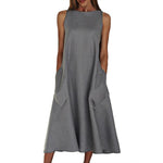 Women's Summer Dress Vintage Sleeveless Casual Loose Dress with Pockets