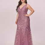 Plus Sequin Sleeveless Cocktail Dress Double V Neck Party Prom Gown
