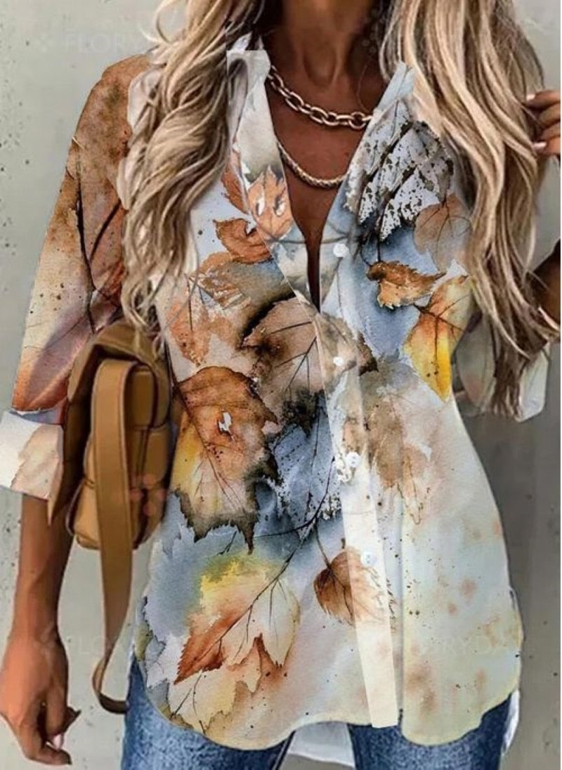 Womens Shirt Lifestyle/Floral Print Long-Sleeved Shirt Casual Loose Top