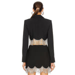 Sexy Rhinestone Tassel High Waist Short Suit Jacket + Mini Skirt 2 Piece Set
