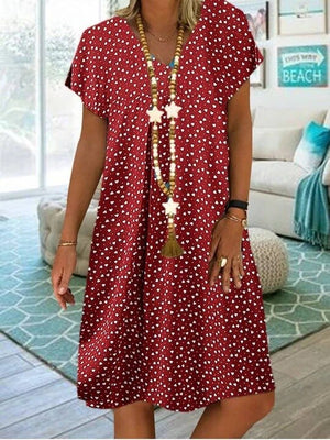 Women's Bohemian Summer Dress Loose Fit V Neck Short Sleeve Print Dress Plus Sizes