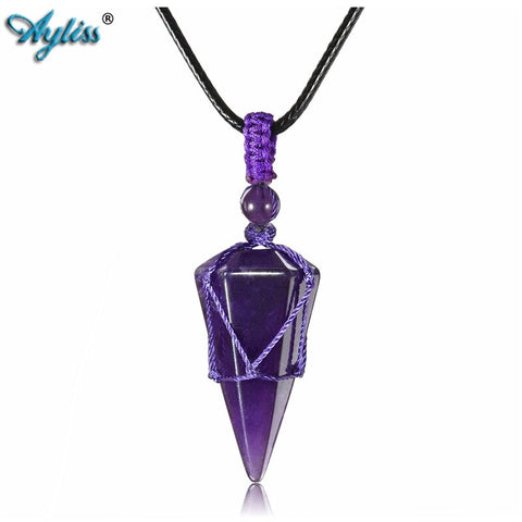 Crystal Quartz Healing Pendant Necklace 6-Sided Reiki Stone Pointed Adjustable Jewelry Gift
