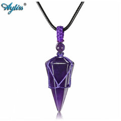 6 Sided Reiki Quartz Healing Crystal Stone Pointed Pendant Necklaces Adjustable Necklace