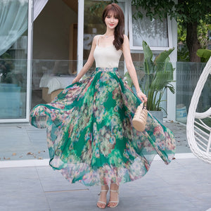 Women's Floral Chiffon Long Skirts Summer A-Line Elegant Fairy Skirts Ankle-Length