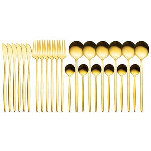 24-piece Gold Dinnerware Set 100% Stainless Steel Silverware Set Dishwasher Safe