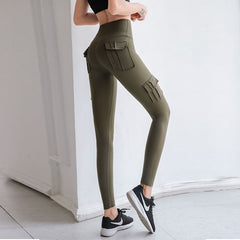 High Waist Tummy Control Cargo Leggings,  Fitness Yoga Pants with Pockets