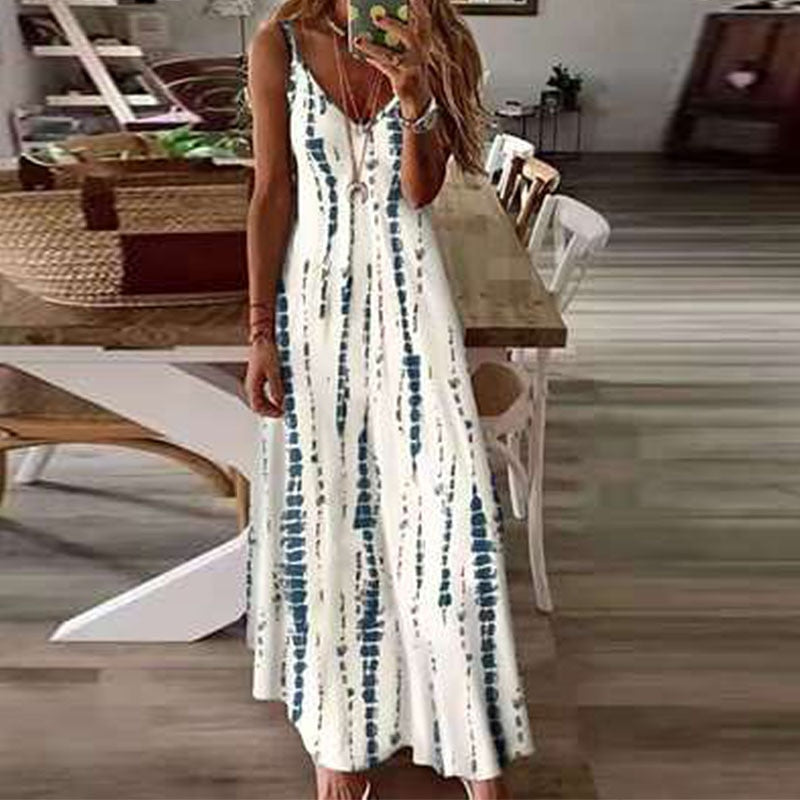 Women's Maxi Boho Dress Summer V-neck Tie-dye Print Sleeveless Long Dresses Plus Sizes (S-5XL)