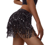 Women's Colored Tassel Sequin Skirt Sarong Fringe Skirt Wrap Tie Up Glitter Dance Skirt