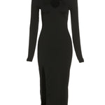 Crossed Cleavage Side Spilt Black Dress Elegant Bodycon Slim Fit Long Skirt