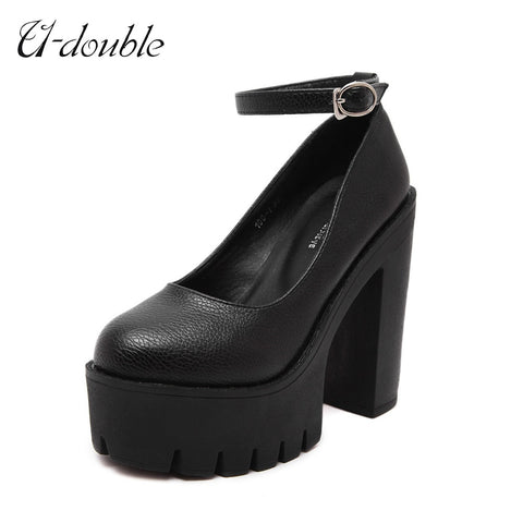 Platform Pumps Women Chunky High Heel Black White Plus Size 42 Casual Elegant Fashion Shoes