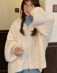Autumn Winter Over-sized Knitted Cardigan Casual Hooded