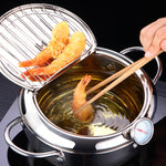 Japanese Deep Frying Pot with Thermometer and Lid Stainless Steel Tempura Deep Fryer