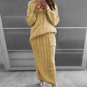 Women's Winter Long Sleeve Pullovers Knitted Sweater & Skirt