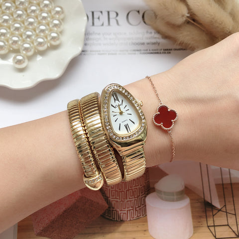Snake Design Quartz Watch Women Luxury Bracelet Band Gold Silver Rose Gold Elegant Fashion