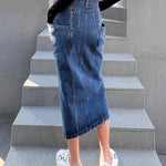 High Waist Straight Split Solid Streetwear Midi Skirts