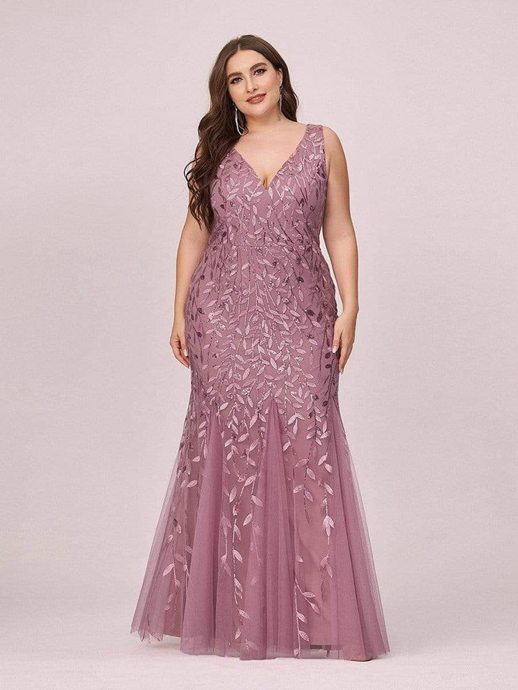 Plus Sequin Sleeveless Cocktail Dress Double V Neck Party Prom Gown