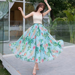 Women's Floral Chiffon Long Skirts Summer A-Line Elegant Fairy Skirts Ankle-Length