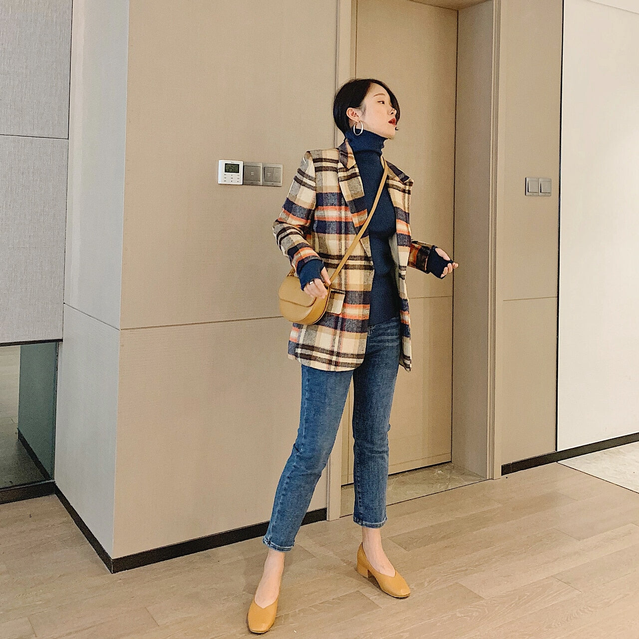 Women's Plaid Wool Tweed Blazers  Winter Jackets