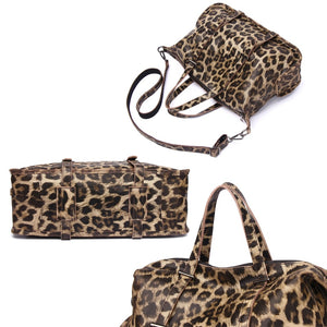 Women Large Capacity Top-handle Bag Leopard Pattern Genuine Leather Handbag