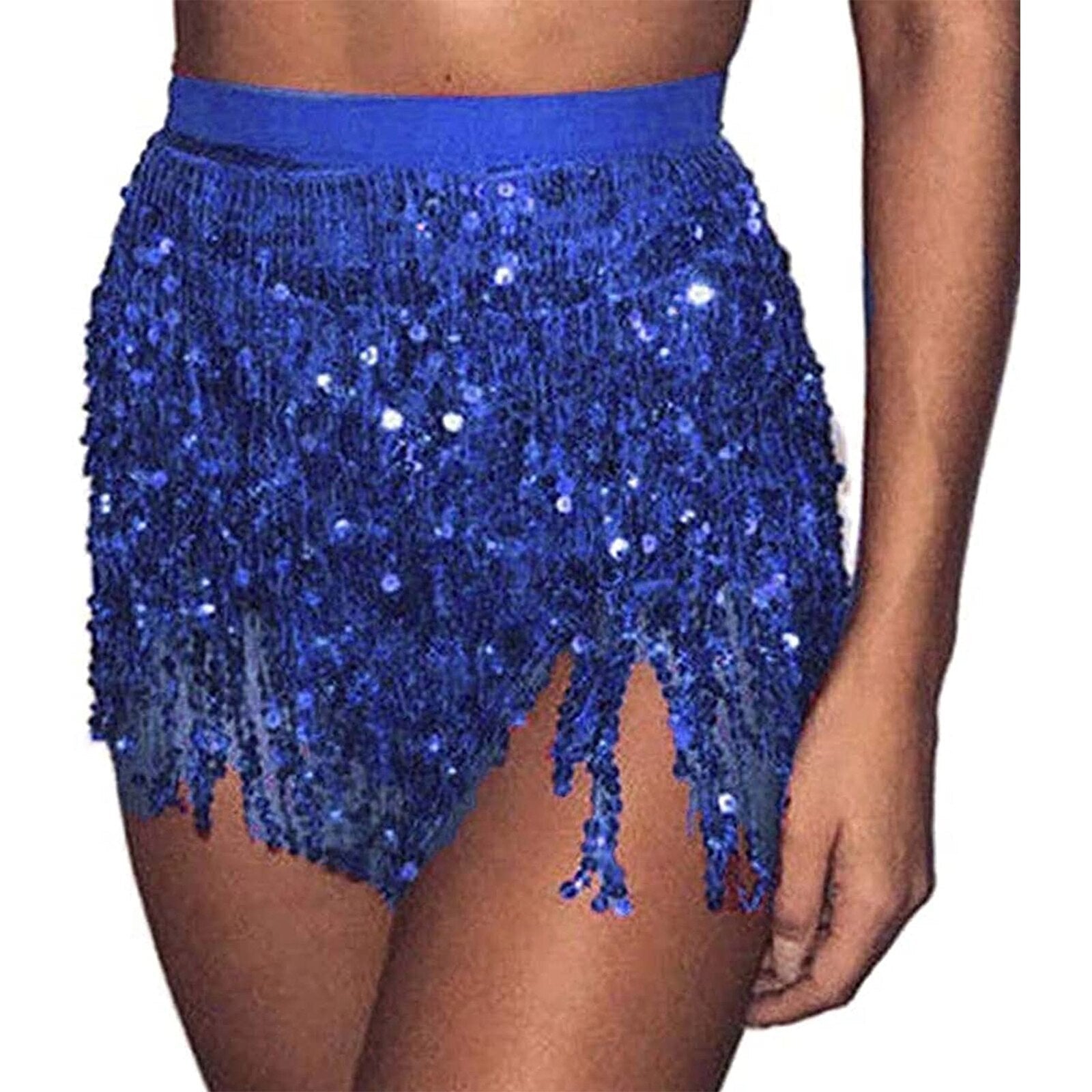 Women's Colored Tassel Sequin Skirt Sarong Fringe Skirt Wrap Tie Up Glitter Dance Skirt