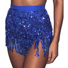 Women's Colored Tassel Sequin Skirt Sarong Fringe Skirt Wrap Tie Up Glitter Dance Skirt