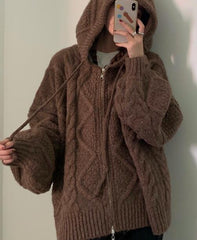 Autumn Winter Over-sized Knitted Cardigan Casual Hooded