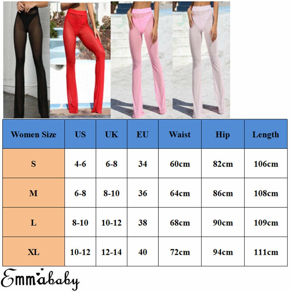 Women's Beach Mesh Sheer Pants See Through Cover Up Bikini Trousers