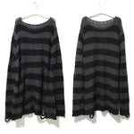 Long Striped Unisex Loose Sweater Cool Gothic Hollow Out Hole Distressed Top