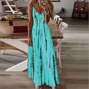 Women's Maxi Boho Dress Summer V-neck Tie-dye Print Sleeveless Long Dresses Plus Sizes (S-5XL)