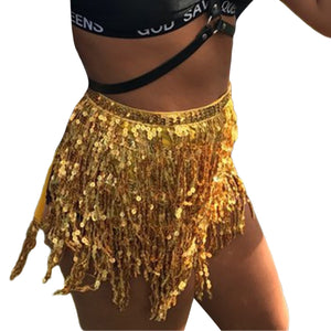 Women's Colored Tassel Sequin Skirt Sarong Fringe Skirt Wrap Tie Up Glitter Dance Skirt