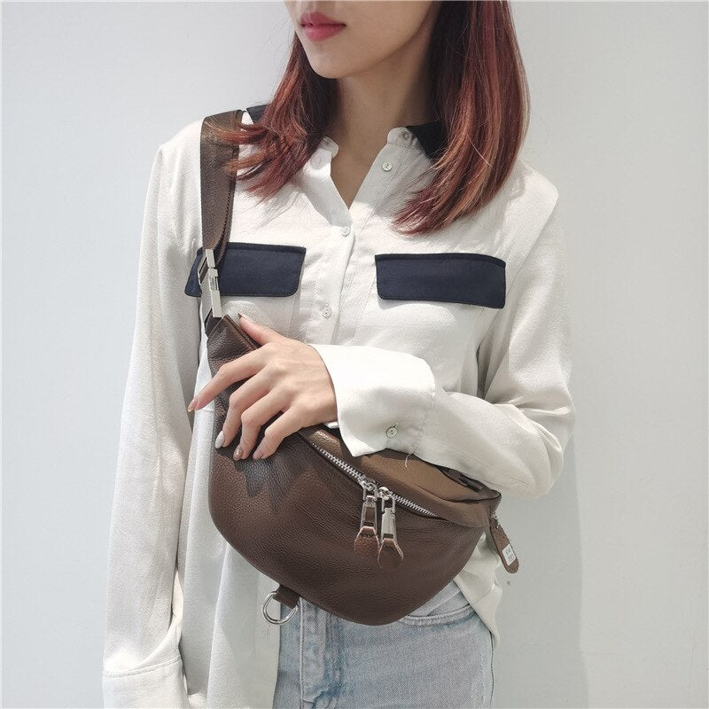 Genuine Leather Fanny Pack Women Luxury Waist Bag Handbag Casual Elegant Fashion