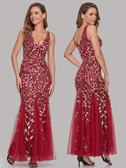 Plus Sequin Sleeveless Cocktail Dress Double V Neck Party Prom Gown