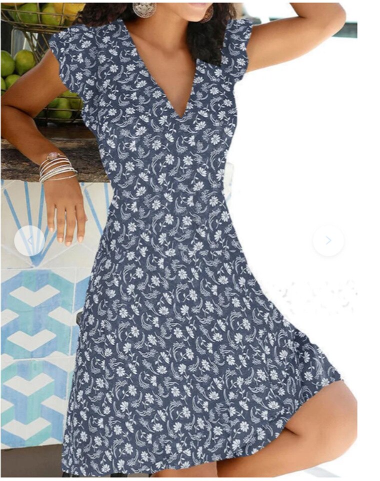 Women's Summer V-Neck Floral Print Party Dress Vintage Style (S-2XL)