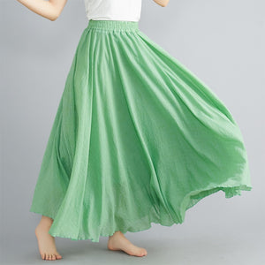 Women's Cotton Linen Long Skirt Elastic High Waist Double Layer Skirt