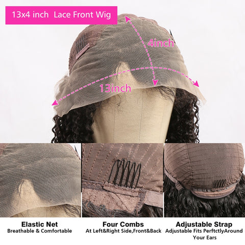 Deep Wave Lace Front Wig Human Hair 30-40 Inch Wavy Swiss Lace Natural Fashion