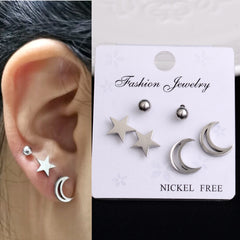 Stainless Steel Earrings Small Cute Butterfly Star Moon Heart Pierced Stud Earrings Sets