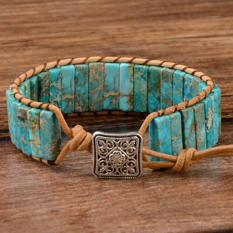 Natural Gemstone Bracelet Unisex Multicolor Leather Adjustable Meditation Yoga Jewelry Gift